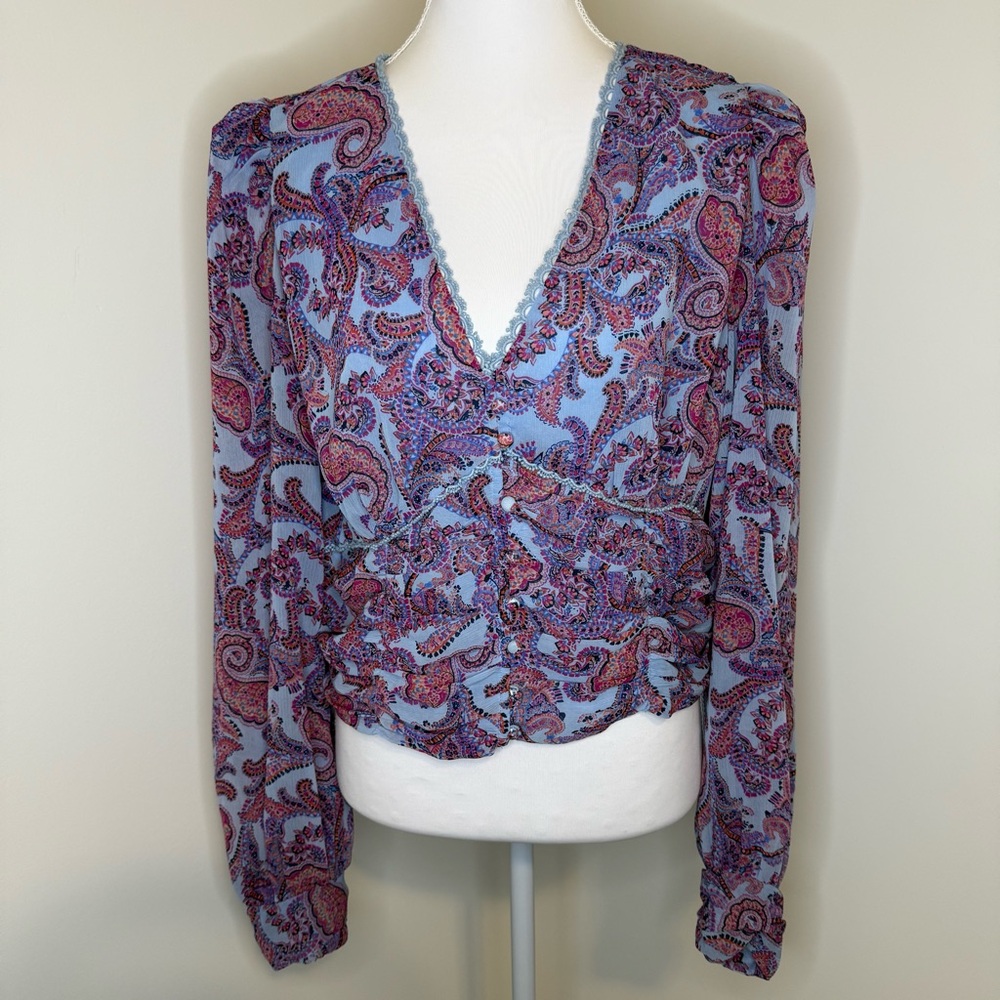 Jessica Simpson Blue and Purple Paisley Blouse XL